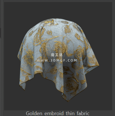 魔工坊-2K金色绣花薄布布料材质贴图纹理