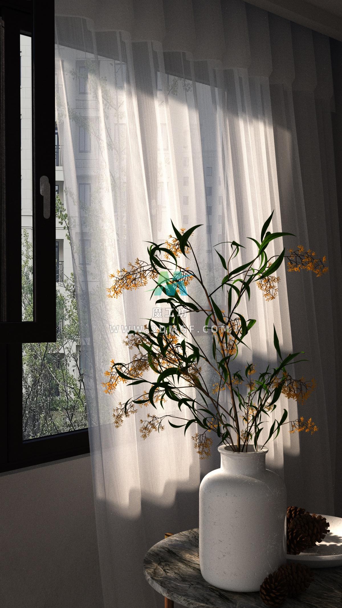 窗帘 花瓶 室内场景-octane渲染