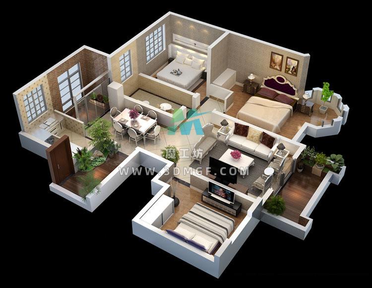 欧式立体户型场景