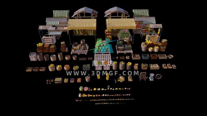 水果市场3D模型资产