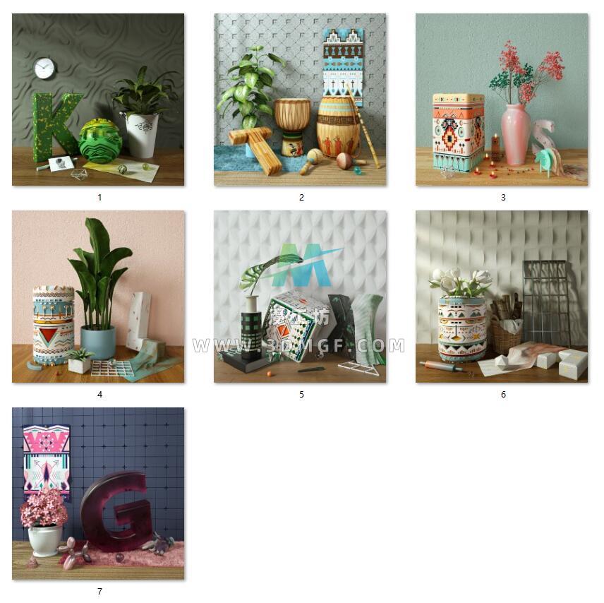 7套 室内艺术摆件植物工程模型-Octane