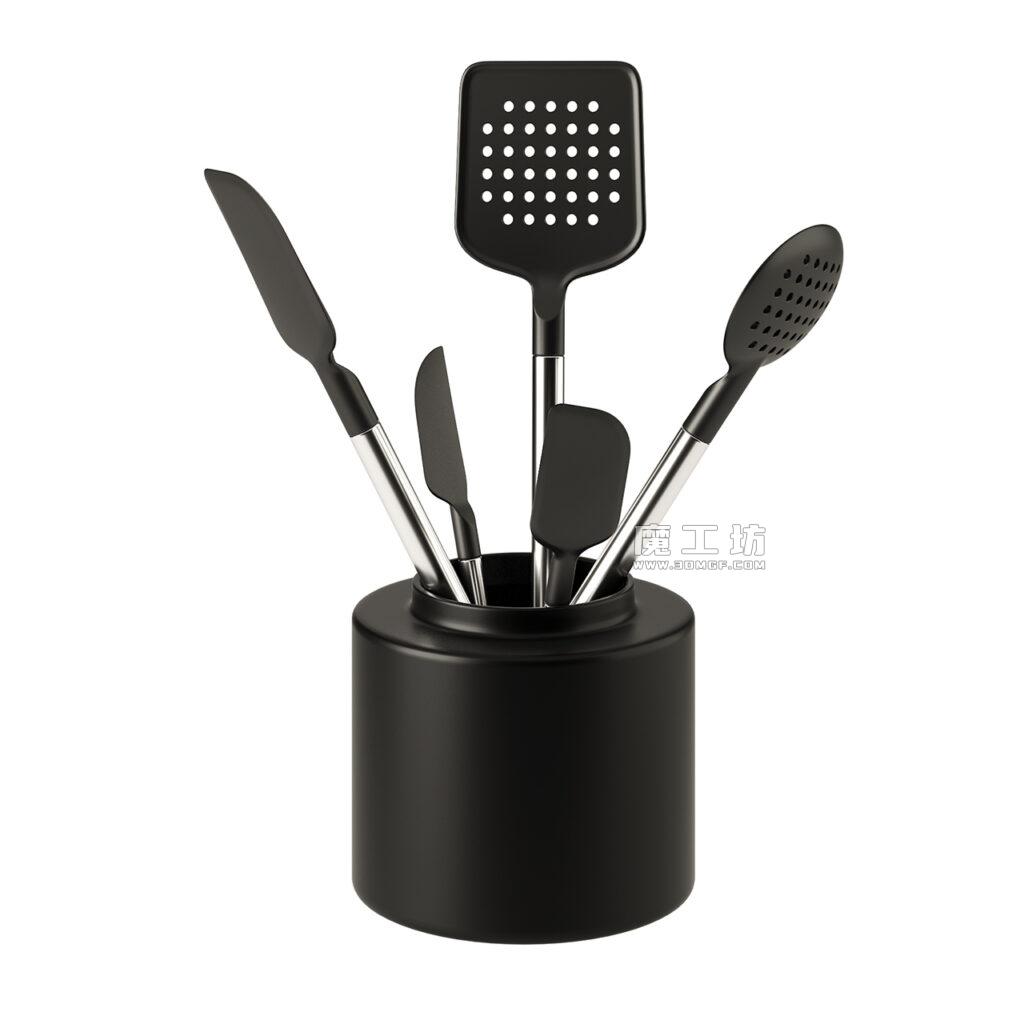 Crate & Barrel Black Silicone & Steel Utensils