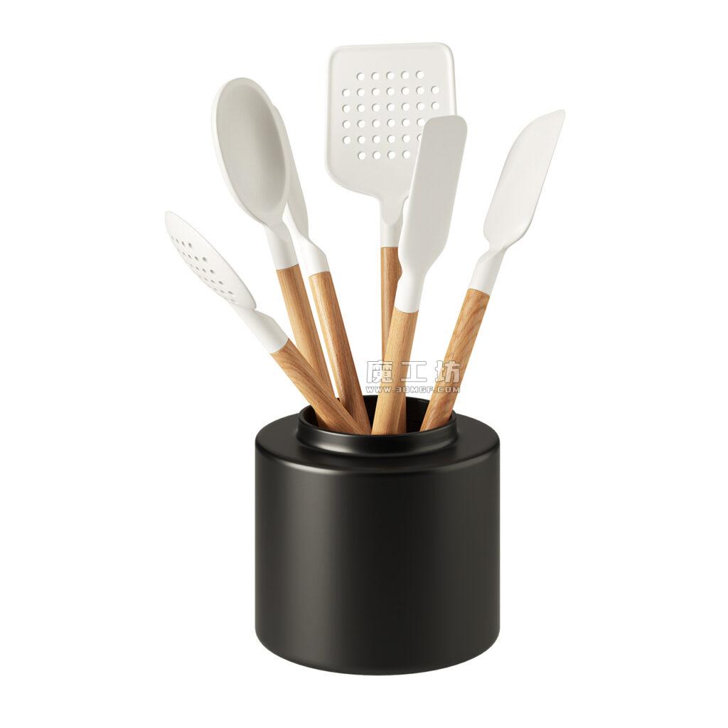 Crate & Barrel White Silicone & Wood Utensils