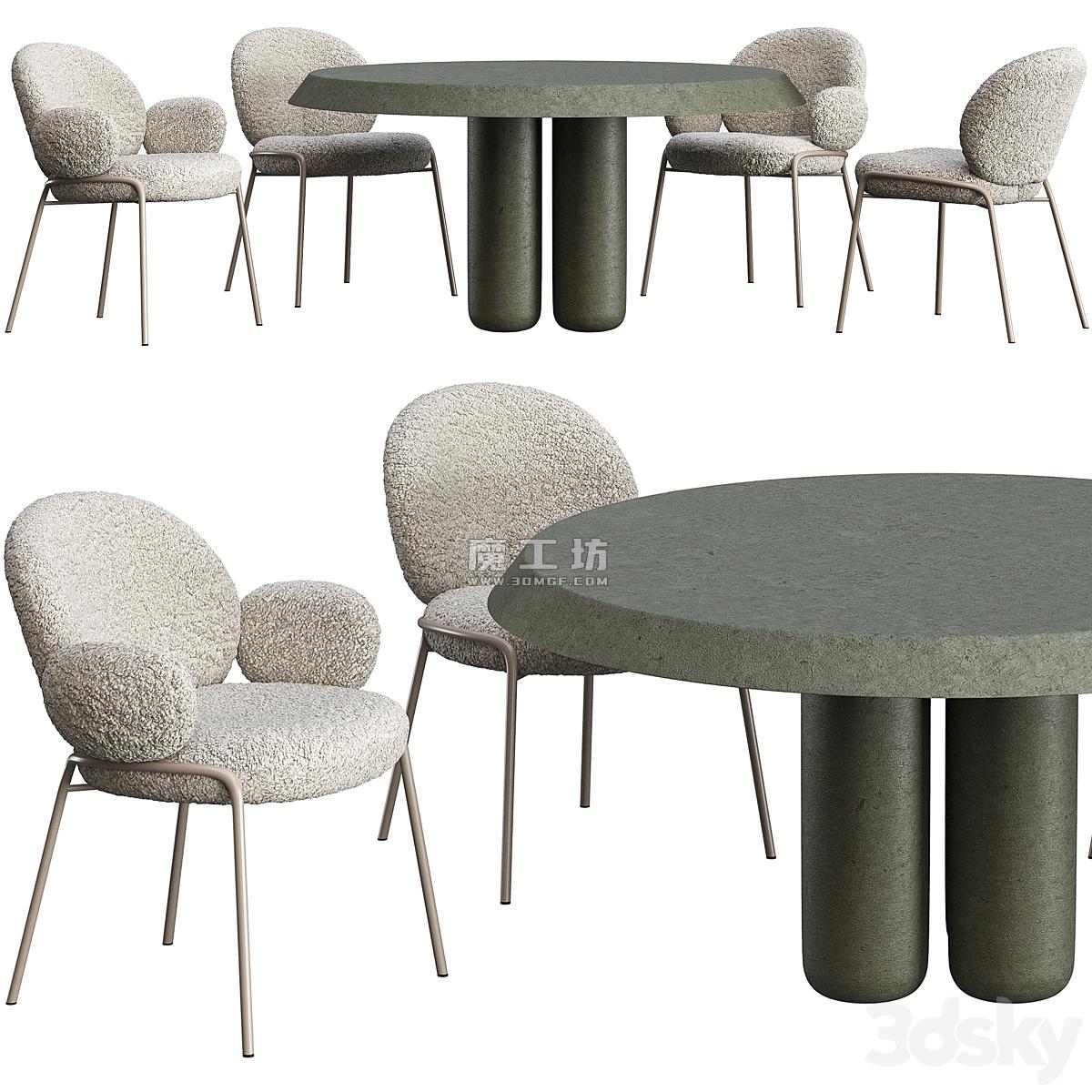 Dining Table Cimento Giudecca And Chair Freifrau Nana 3D模型