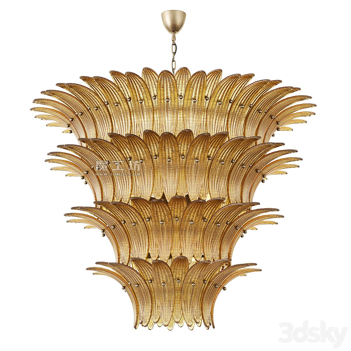 Large Palmette Chandelier Four Tiers Murano Amber In The Style Of Barovier Vray 3D模型
