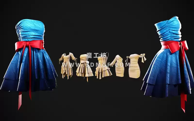 5款MD服装女性连衣裙礼服裙长裙服饰ZPRJ模型打版源文件3D服装