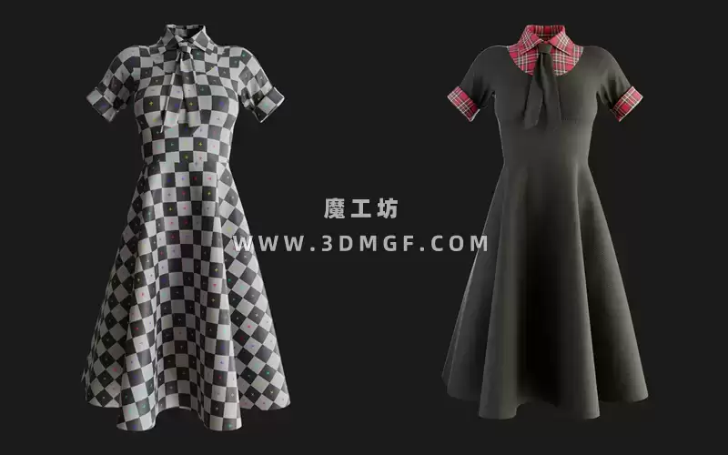 1款女士连衣裙领带长裙3D模型Blend/ZPRJ/FBX/OBJ格式素材