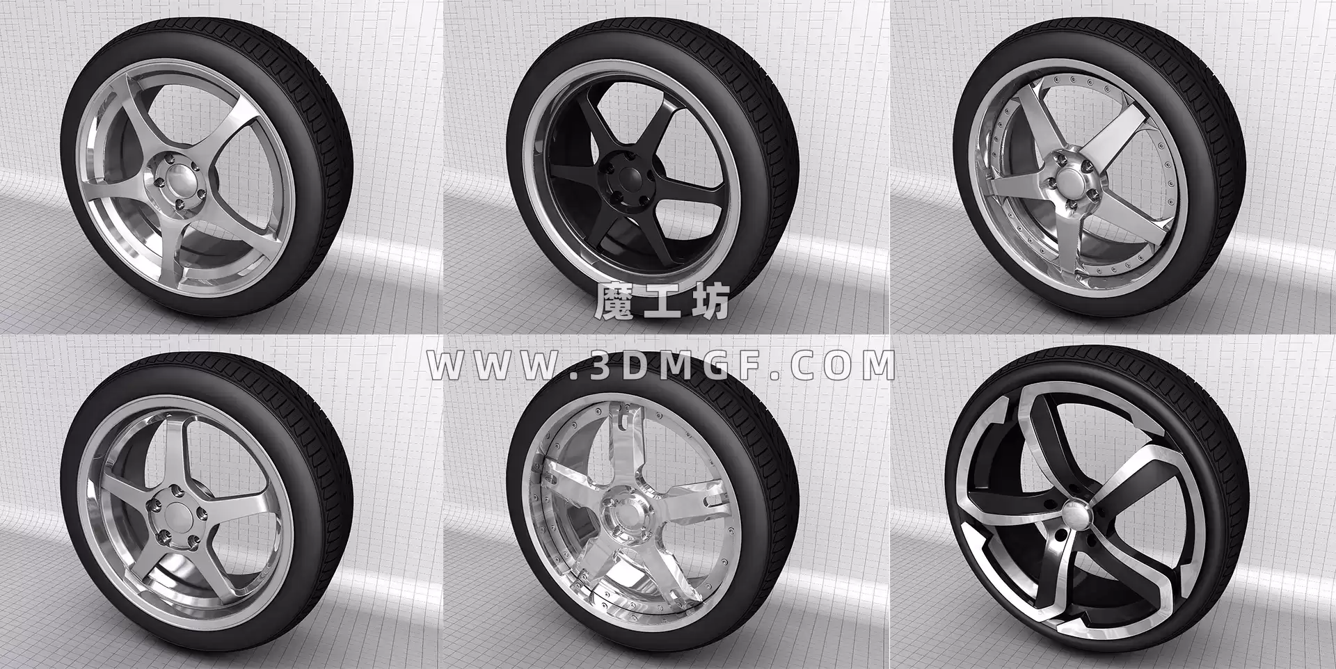 魔工坊-6个C4D模型轮胎含贴图