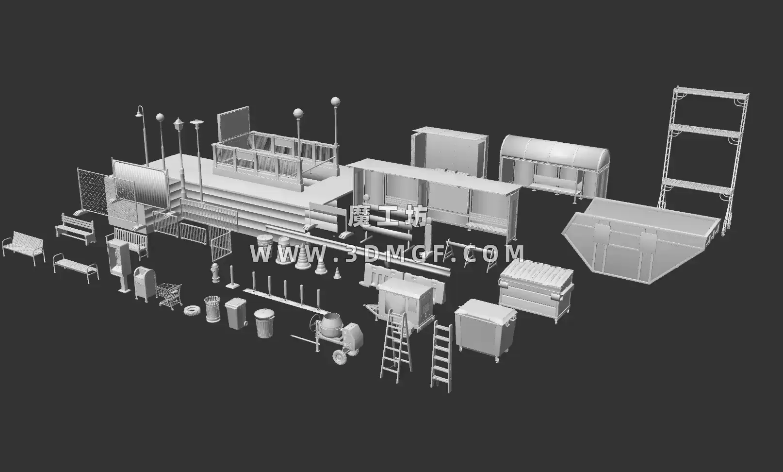 Kitbash3d系列-城市交通道路警示路灯等3D模型  PROPS StreetSide
