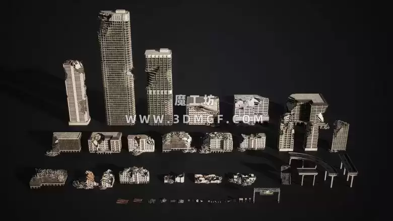 Kitbash3D系列-城市都市战区废墟场景3D模型-WARZONE