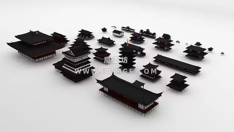 Kitbash3D系列-幕府时代日本宝塔寺庙等东方哲学建筑场景3D模型  – Edo Japan