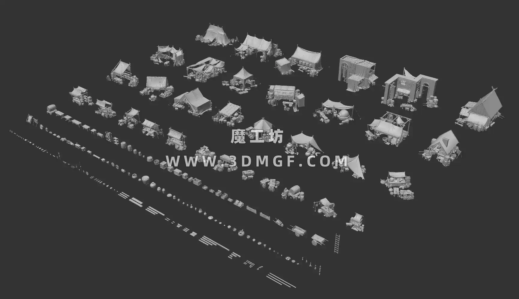 KitBash3D系列-中世纪街道市场3D模型 Props Medieval Market