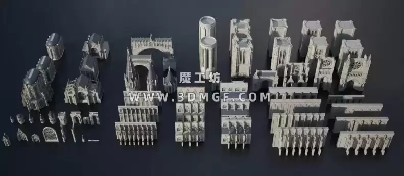 Kitbash3D邪猎-暗黑史诗般哥特式城堡建筑3D模型  – Gothic