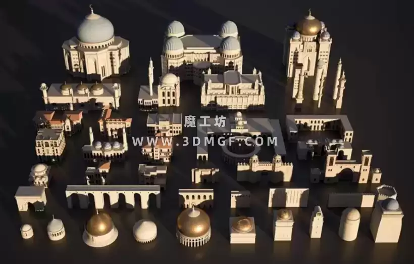 Kitbash3D系列-中东地区楼房建筑场景3D模型-Middle East