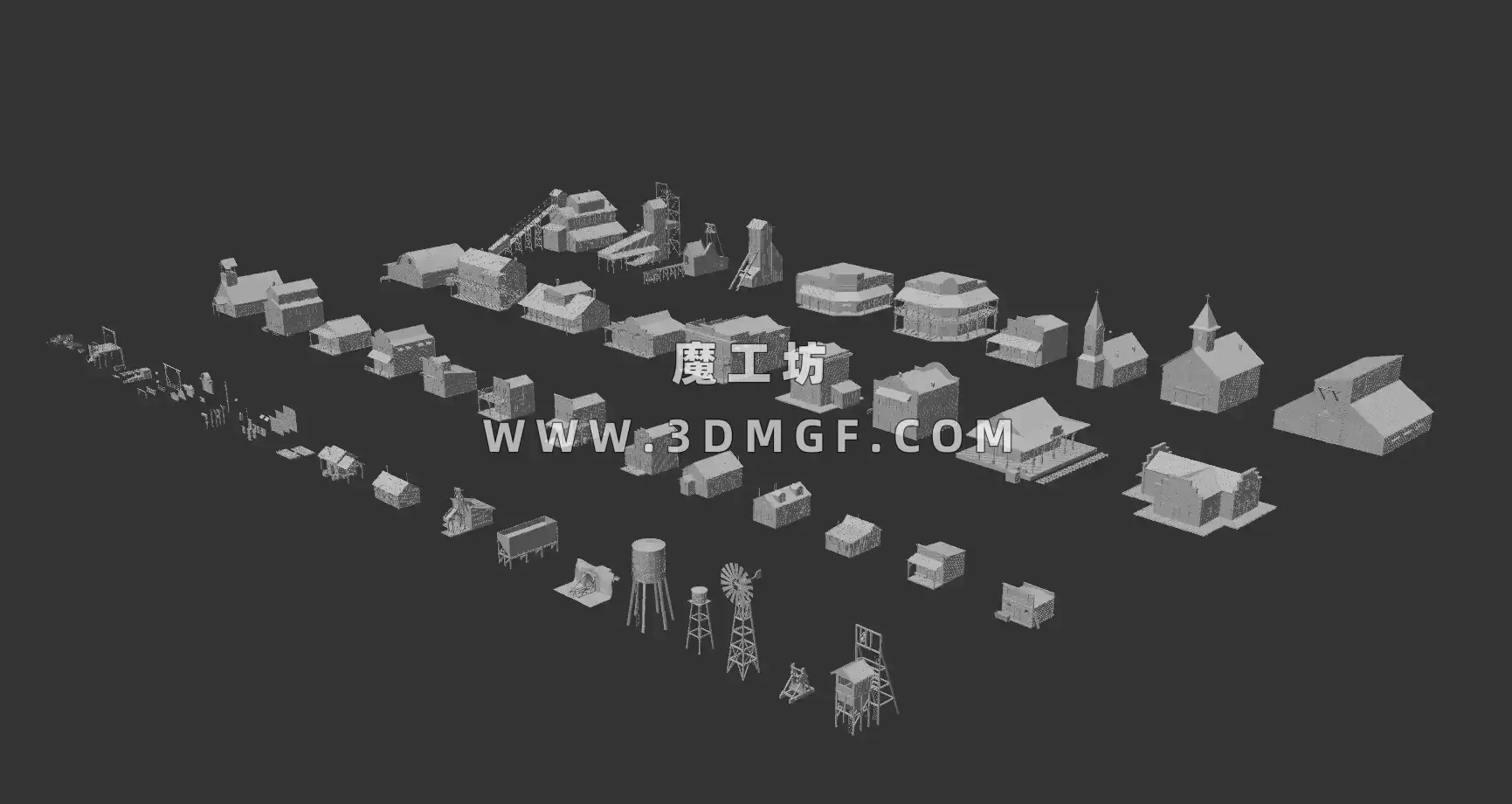 Kitbash3D系列-狂野西部风格乡村木屋3D模型 - Wild West