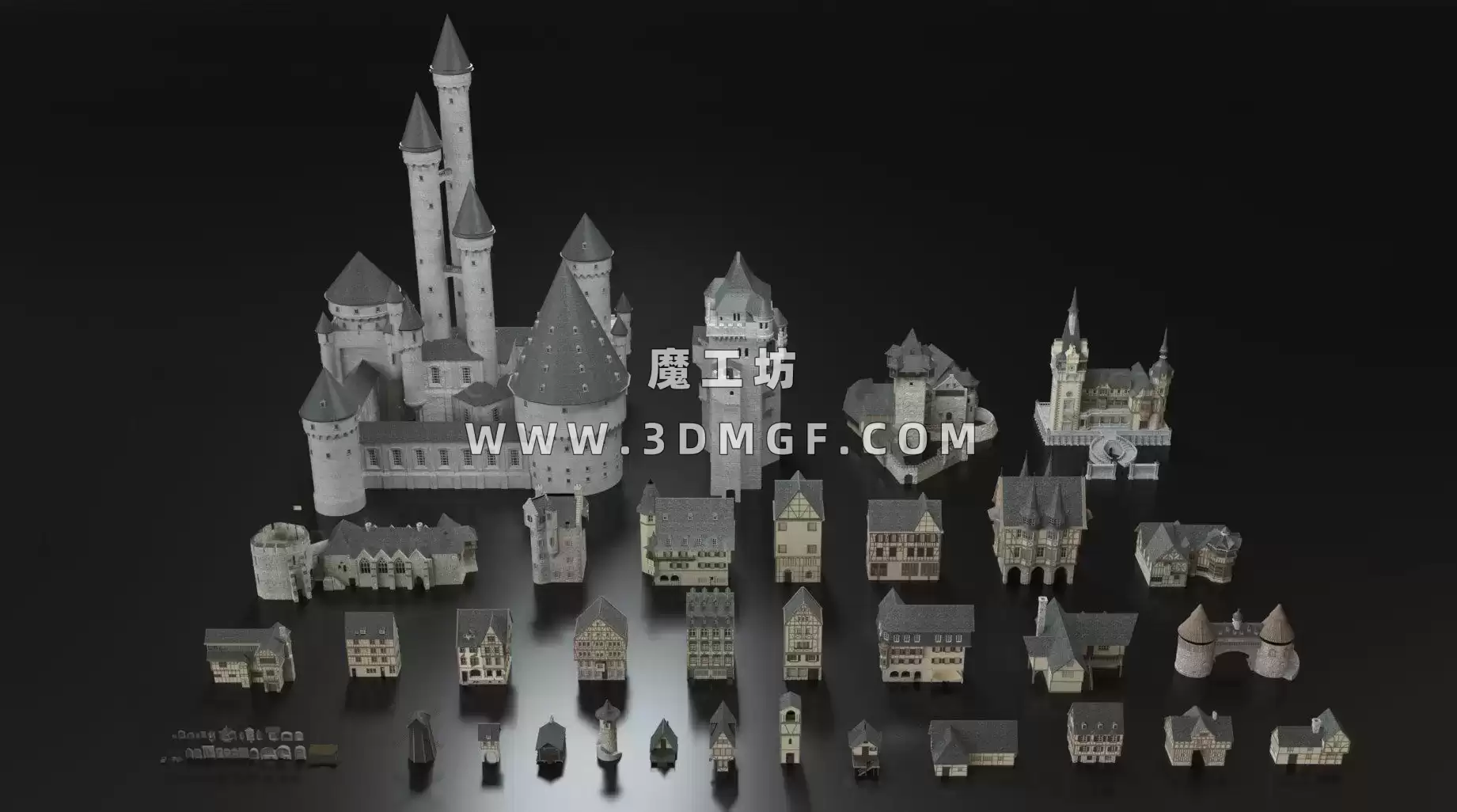 Kitbash3D系列-童话村庄城堡小镇3D模型套件  - Fairy Tale