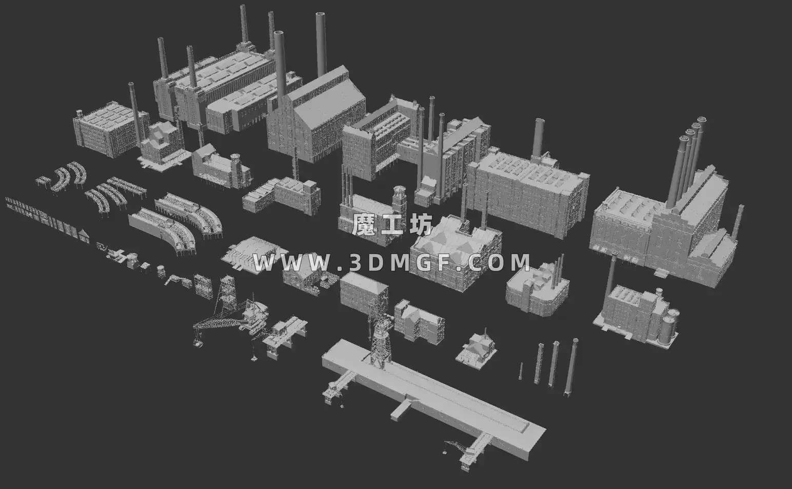Kitbash3D系列-港口码头工厂工业三维模型场景-Industrial