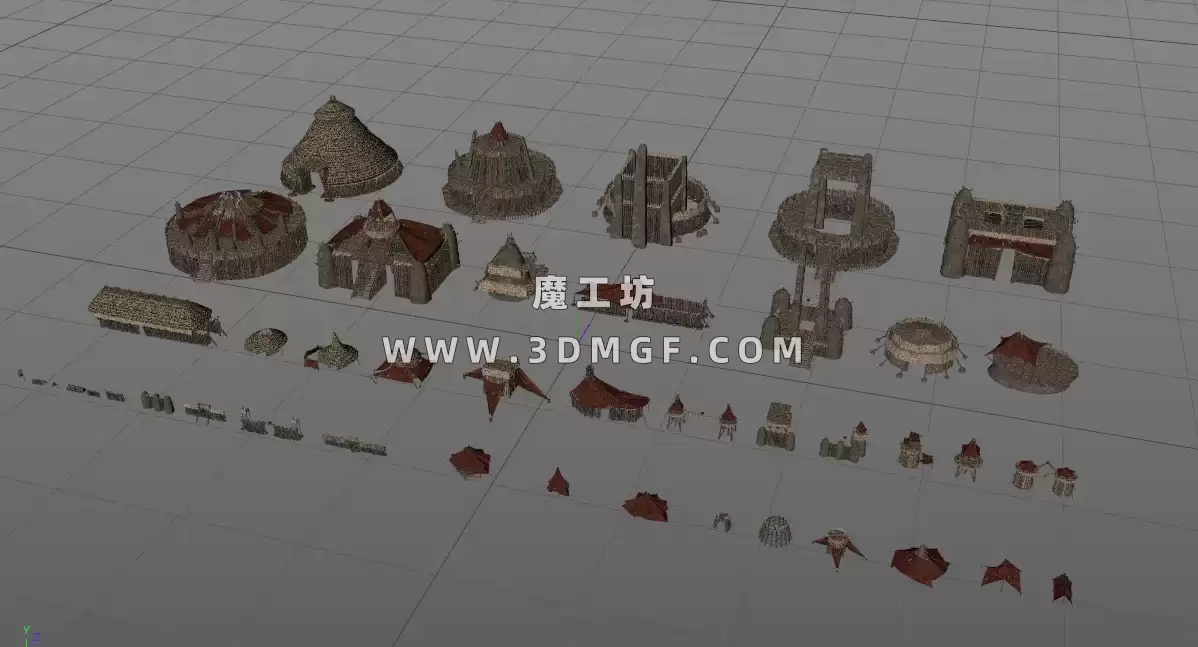 Kitbash3D系列-野蛮人原始部落茅草屋生态建筑场景 Savage