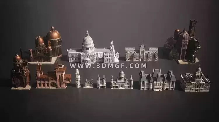 KitBash3D系列-蒸汽朋克皇室贵族颓废城市史诗宏伟建筑包  Mini Kit Aristocracy