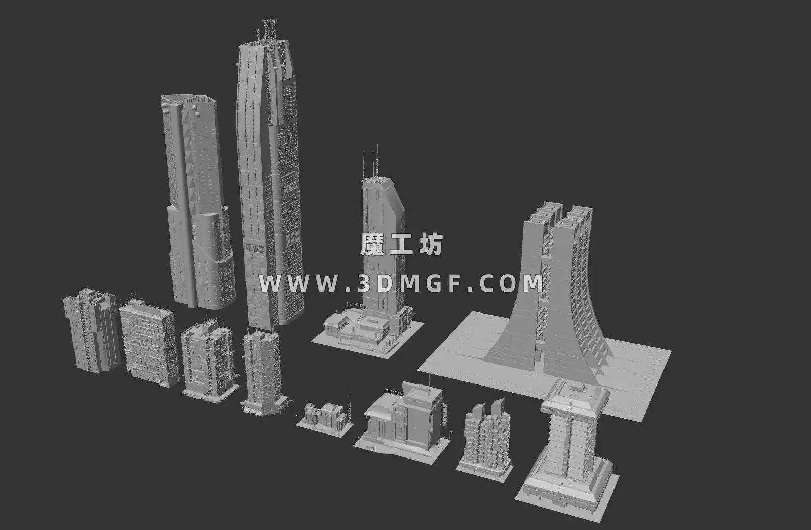 Kitbash3d 系列-赛博朋克建筑大楼模型 Mini Kit Cyberpunk