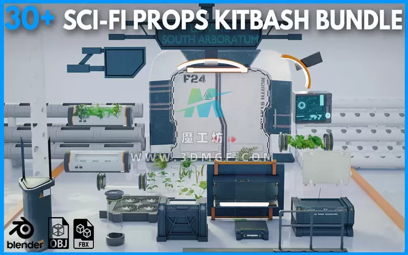 Blender科幻宇宙飞船内饰管道大门3D模型Blend/FBX/OBJ/MAX带SPP纹理