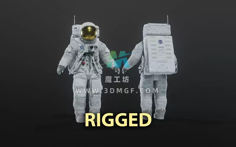 Blender阿波罗11号太空服3D模型头盔躯干摄像头手套靴子带4K纹理贴图