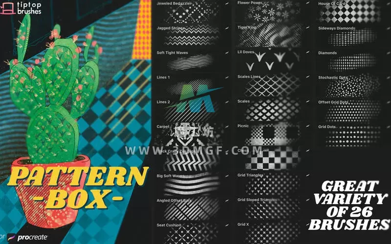 PATTERN BOX图案纹理质感Procreate笔刷厚涂波点方块背景阴影画笔