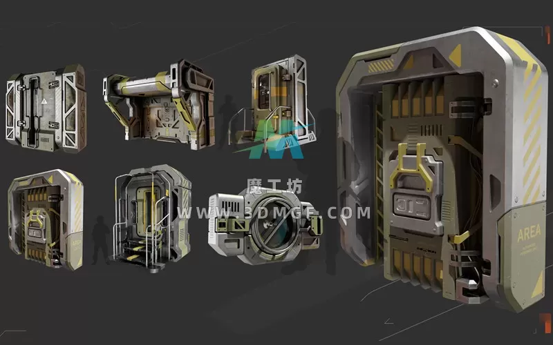 Blender科幻赛博朋克风硬表面大门机械门3D模型飞船舱门带4K纹理