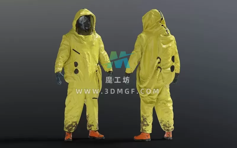 Blender危险品防护服防毒面具3D模型化学防护服装手套靴子带4K纹理
