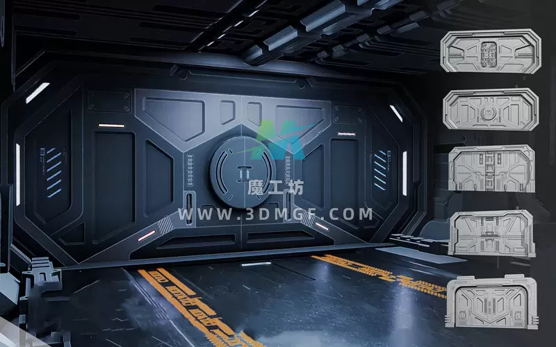 Blender科幻机械硬表面大门3D模型太空舱门工业舱门组件基础白模