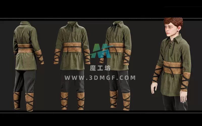 1款MD服装古代欧式儿童上衣长裤套装ZPRJ模型打版源文件3D服装