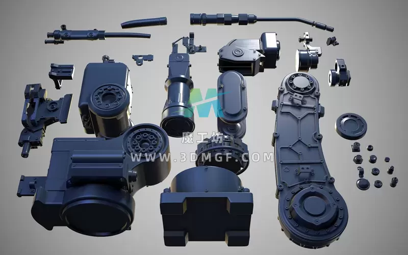 科幻工业机械臂工业零件3D模型机甲零件机械臂组件Kitbash模型白模