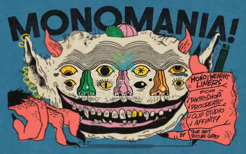 Monomania仿旧艺术Ps笔刷复古砂砾纹理马克肌理钢笔墨水插画笔