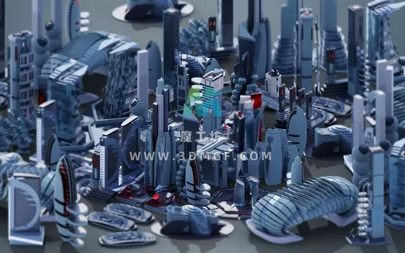 Blender科幻未来城市大厦建筑3D模型赛博朋克大楼房屋带基础材质