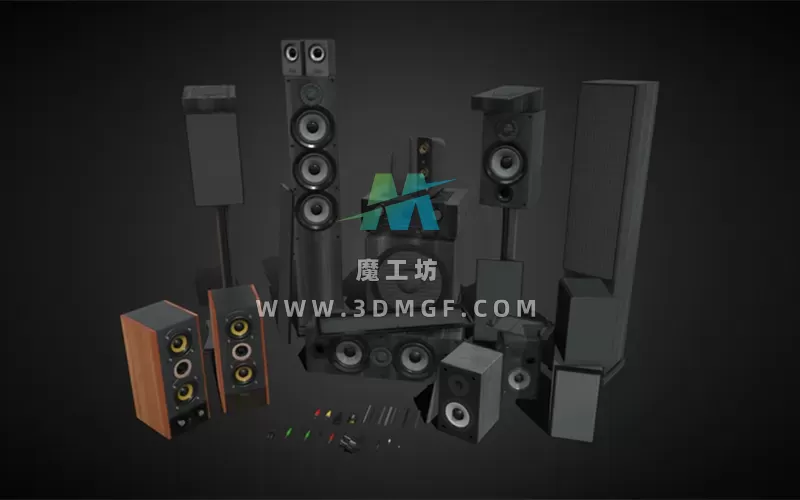 1套电视音响电脑音频扬声器电线设备3D模型FBX格式带2K纹理贴图
