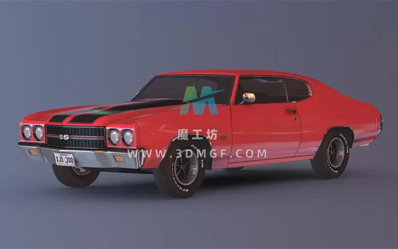 1款低多边形复古小汽车经典肌肉车3D模型GLTF格式带4K纹理贴图