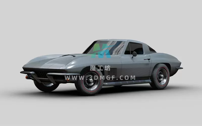 1款低多边形科尔维特超级跑车汽车3D模型GLTF格式带2K纹理贴图