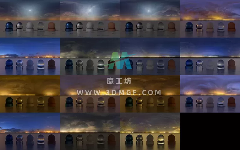 逼真超清8K傍晚黄昏天空夜空星空环境HDR贴图蓝天白云HDRI全景图