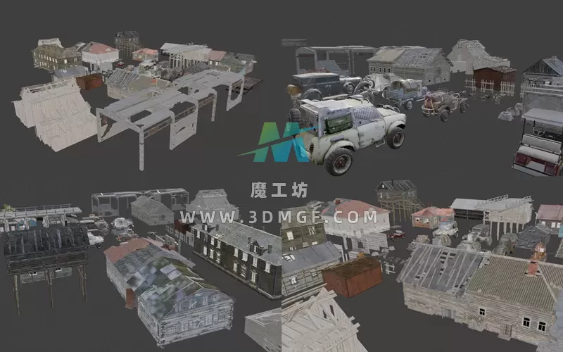 47款汽车房子木屋桥梁坡道建筑物枪械武器3D模型Blend格式资产库