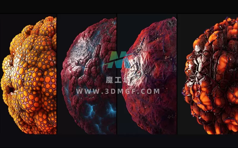 4款外星人有机材质无缝纹理贴图外星怪物皮肤PBR贴图4K纹理