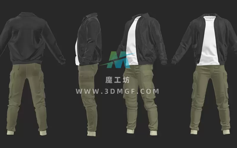 1款男士T恤外套上衣休闲裤套装3D模型ZPRJ格式模型素材