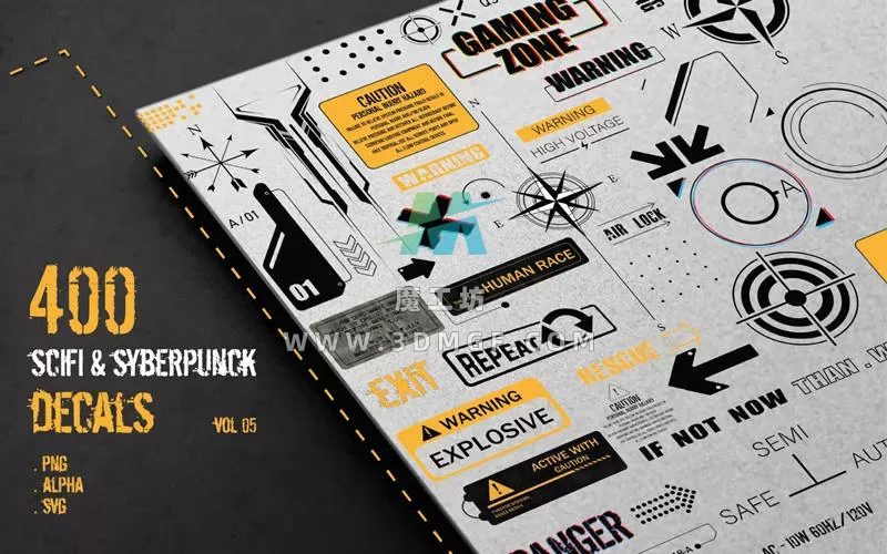 820 种科幻图形和赛博朋克贴花捆绑包 820 Sci-fi Graphics and CyberPunk decals Bundle