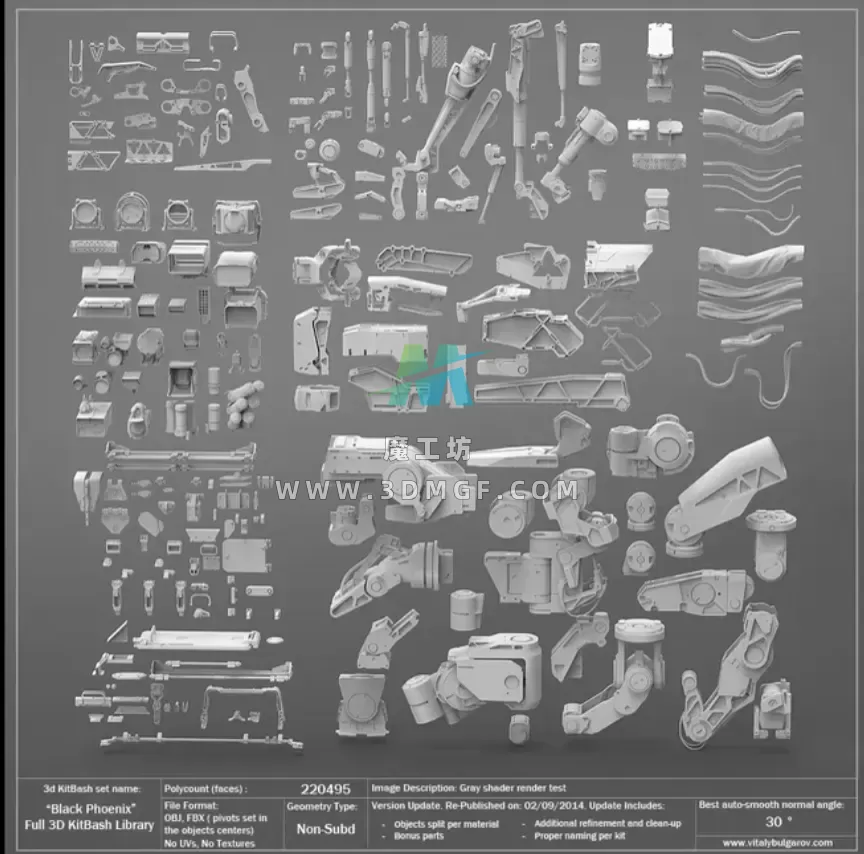 终极机器人液压电缆管线接头主动防护3D模型机械零件结构Kitbash资产