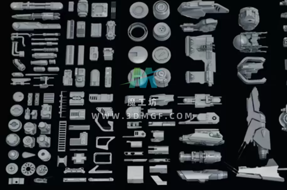 Blender模块化科幻建筑部件面板构件3D模型机械结构Kitbash资产