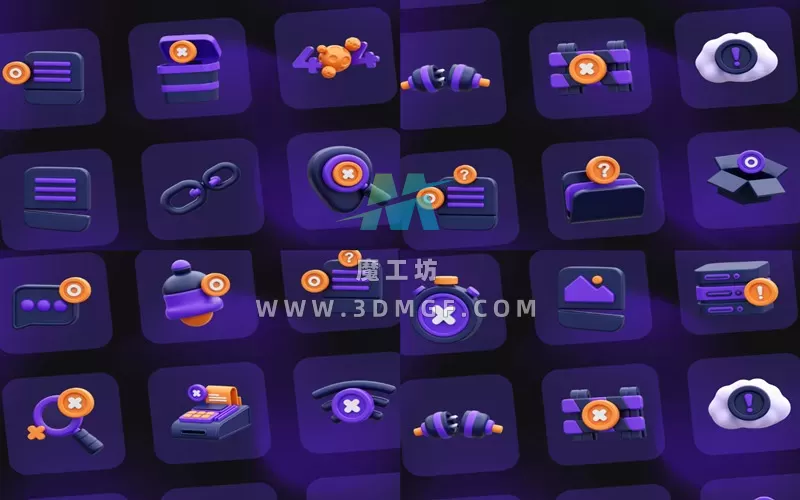 20款网站设计网络故障3D模型Blend/GLTF/PNG免扣设计素材