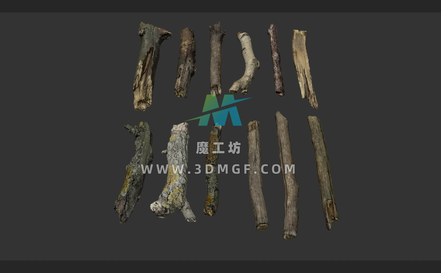 树枝3d模型素材含贴图blender/fbx/obj/glb写实合集木棍木棒