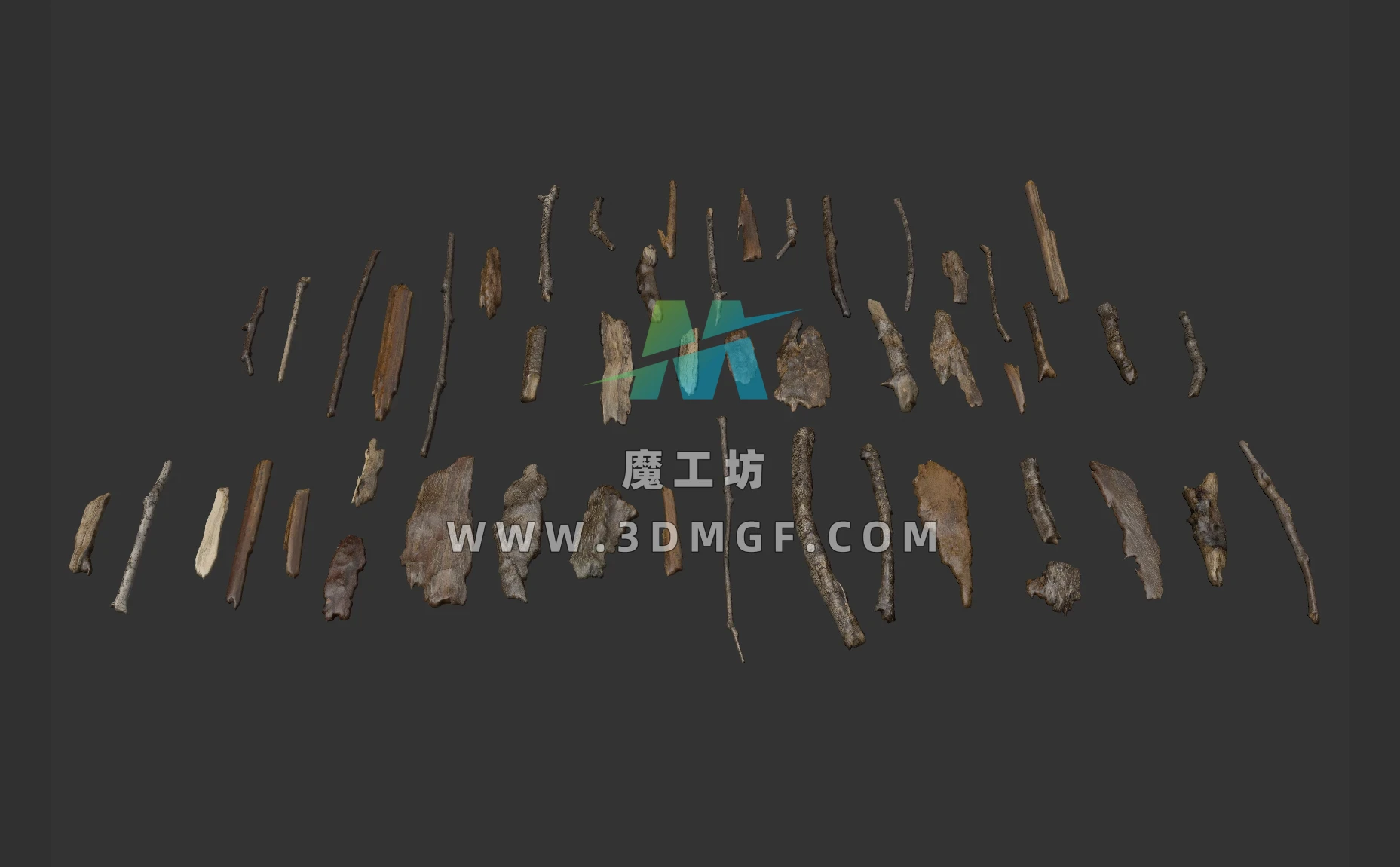 C4D干枯的树木枝干树枝树皮模型fbx obj