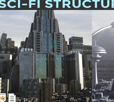Blender科幻城市高楼大厦建筑套件3D模型 Sci-Fi Building Structure