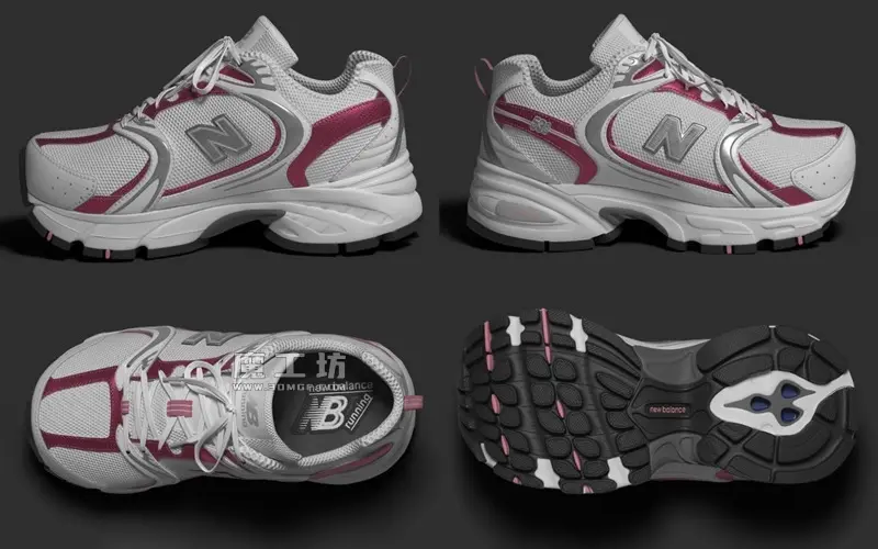 高质量女式鞋子530运动鞋透气跑鞋3D模型女鞋带4K纹理贴图