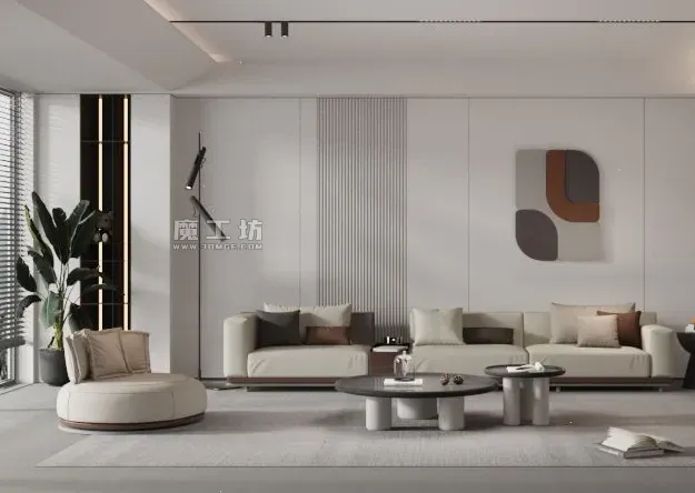 魔工坊-RS工程-组合沙发单人椅与客厅茶几装饰画场景模型工程 魔工坊-RS工程-组合沙发单人椅与客厅茶几装饰画场景模型工程